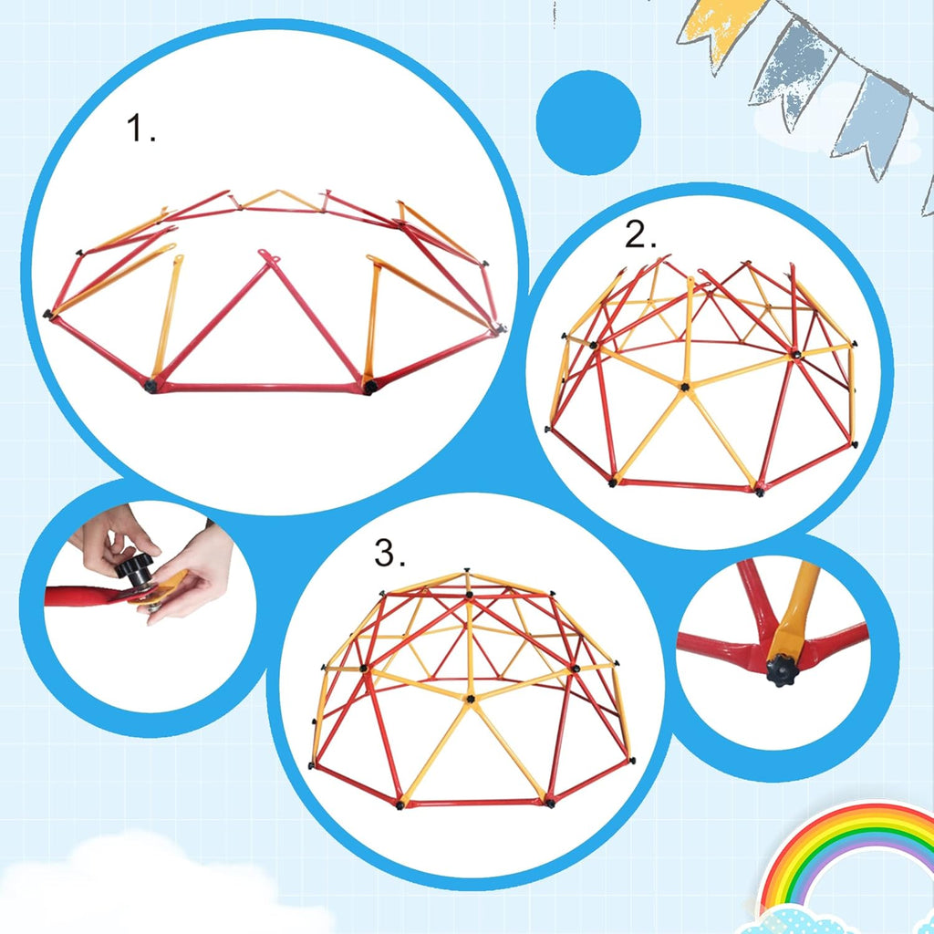 Track Seven Climbing Dome for Kids, Universal Exercise Dome Climber, Dome Climber for Kids Outdoor, Supporting 439lbs Play Center Outdoor Playground For Fun, Red and Yellow and Blue