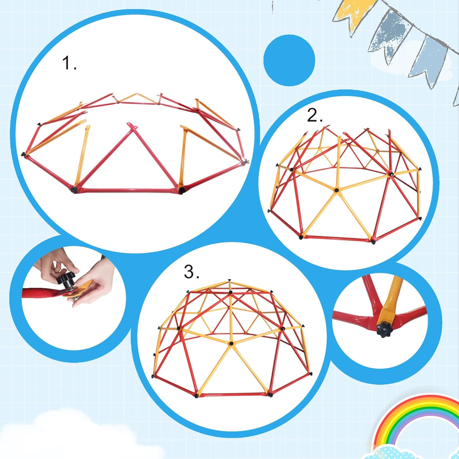 Track Seven Climbing Dome for Kids, Universal Exercise Dome Climber, Dome Climber for Kids Outdoor, Supporting 439lbs Play Center Outdoor Playground For Fun, Red and Yellow and Blue