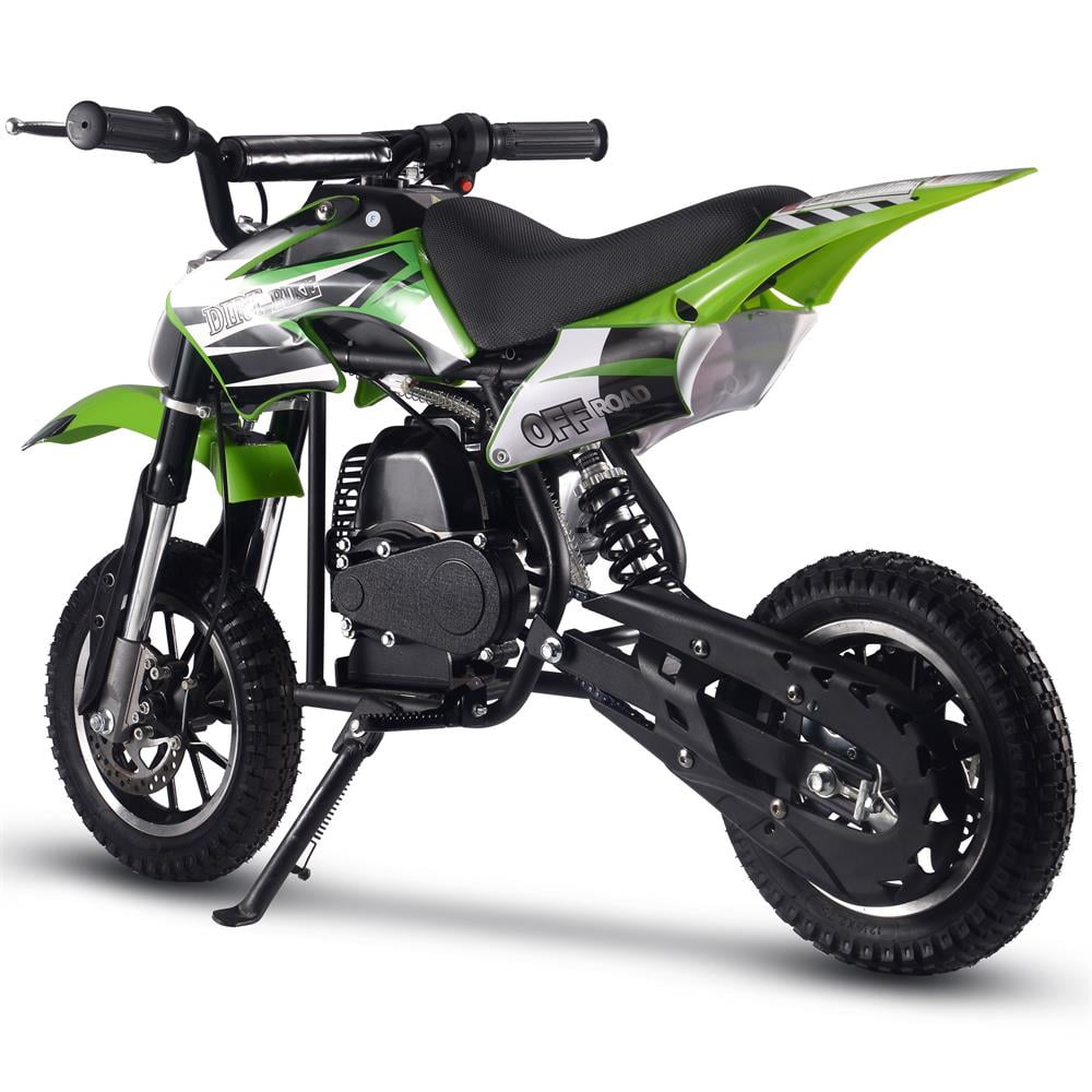 Track 7 50CC 2-Stroke Kid Dirt Bike, Off Road Gas Motorcycle, Trail Bike Up to 25Mph, EPA Approved Kids Gas Dirt Bike W/Rear Suspension, Pull Start, Front & Rear Disc Brake, Green