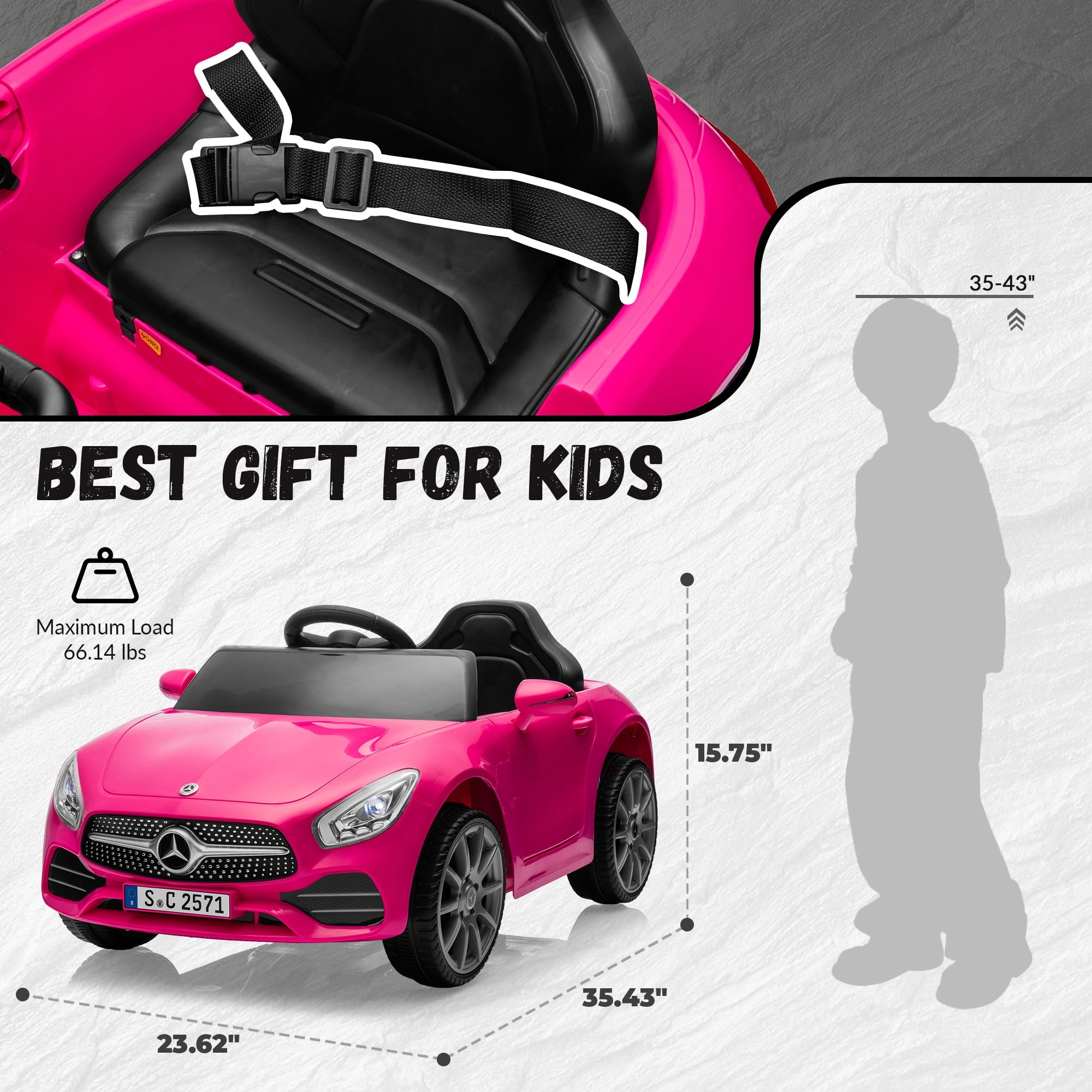 Track 7 12V Kids Ride On Car Licensed Mercedes Benz CLS 350, Electric Car with Remote Control, LED Lights, Music, USB, Power Display, Outdoor Toys for Boys Girls Toddlers Ages 2-4, Pink