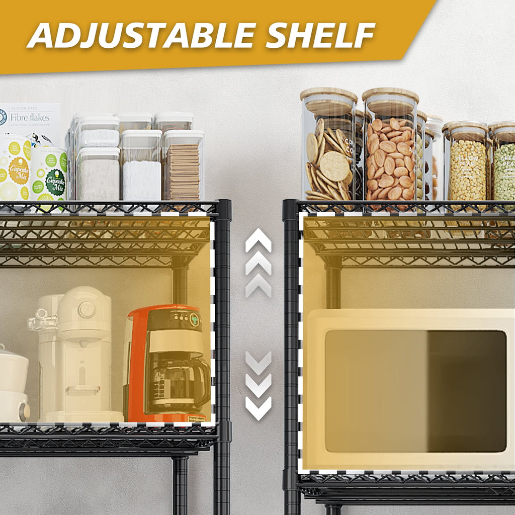 COOKCOK 5-Tier Storage Shelves, 74" H Heavy Duty Wire Storage Shelves with Wheels, Adjustable Metal Shelving, Rolling Metal Organizer Shelf Utility Rack for Warehouse, Restaurant, 59" x 17" x 74"