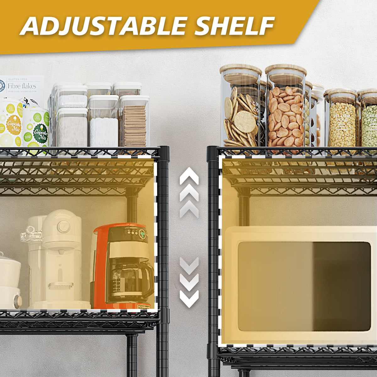 COOKCOK 5-Tier Storage Shelves, 74" H Heavy Duty Wire Storage Shelves with Wheels, Adjustable Metal Shelving, Rolling Metal Organizer Shelf Utility Rack for Warehouse, Restaurant, 59" x 17" x 74"