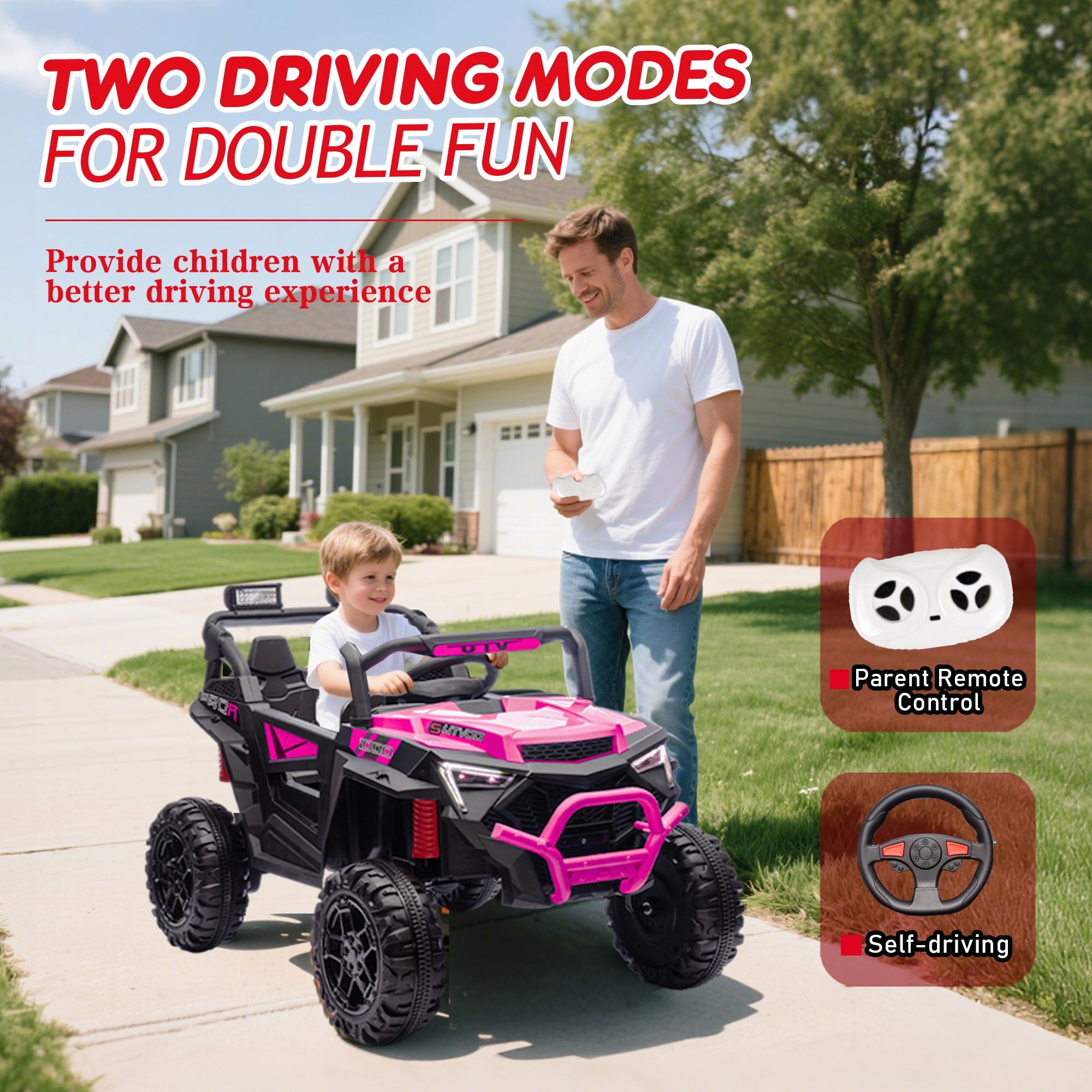 Track Seven 24V Ride on Car, 2WD Electric Off-Road UTV Truck w/ 400W Motors, Remote Control, Large Seat, Bluetooth, Lights, Power Display, Portable Handle, Electric Car for Boys Girls Aged 3+,