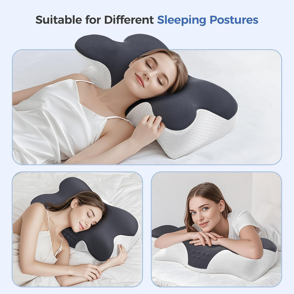 COOKCOK Cervical Neck Pillow for Neck Pain Relief,Side Sleeper Pillow for Sleeping,Memory Foam Neck Support Ergonomic Pillow for Back Stomach Sleepers