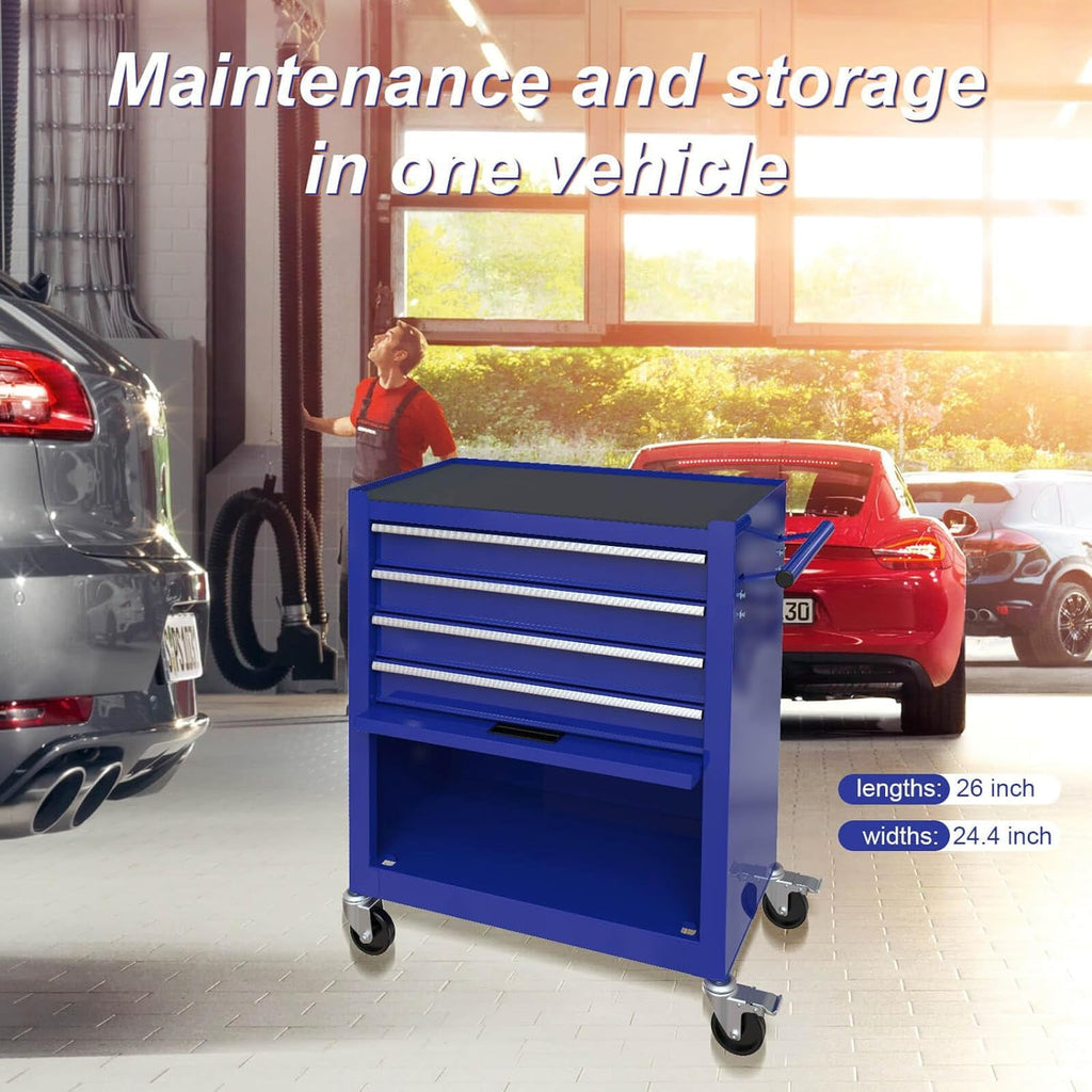 COOKCOK Tool Chest with 238 Piece Tool Set, 4-Drawer Tool Cabinet - Rolling Tool Cart On Wheels for Mechanics Heavy-Duty Metal Tool Box Storage Cabinets for Garage, Blue