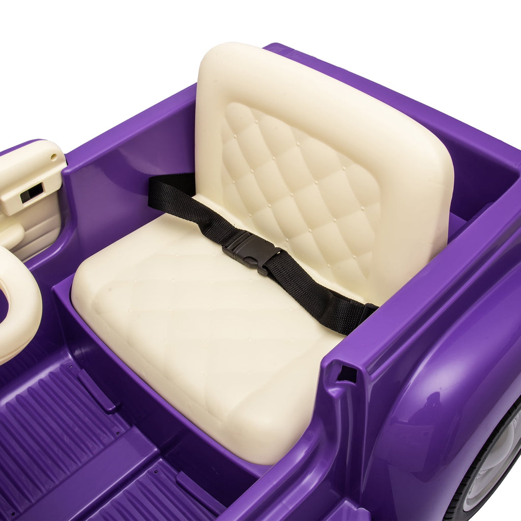 Track 7 12V Ride on Car, Licensed Chevrolet 3100 Pickup Electric Car, Remote Control, Vintage Style, 3 Speeds (Up to 3.11 MPH), LED Lights, Bluetooth, USB, Storage Spac for Ages 3+, Purple