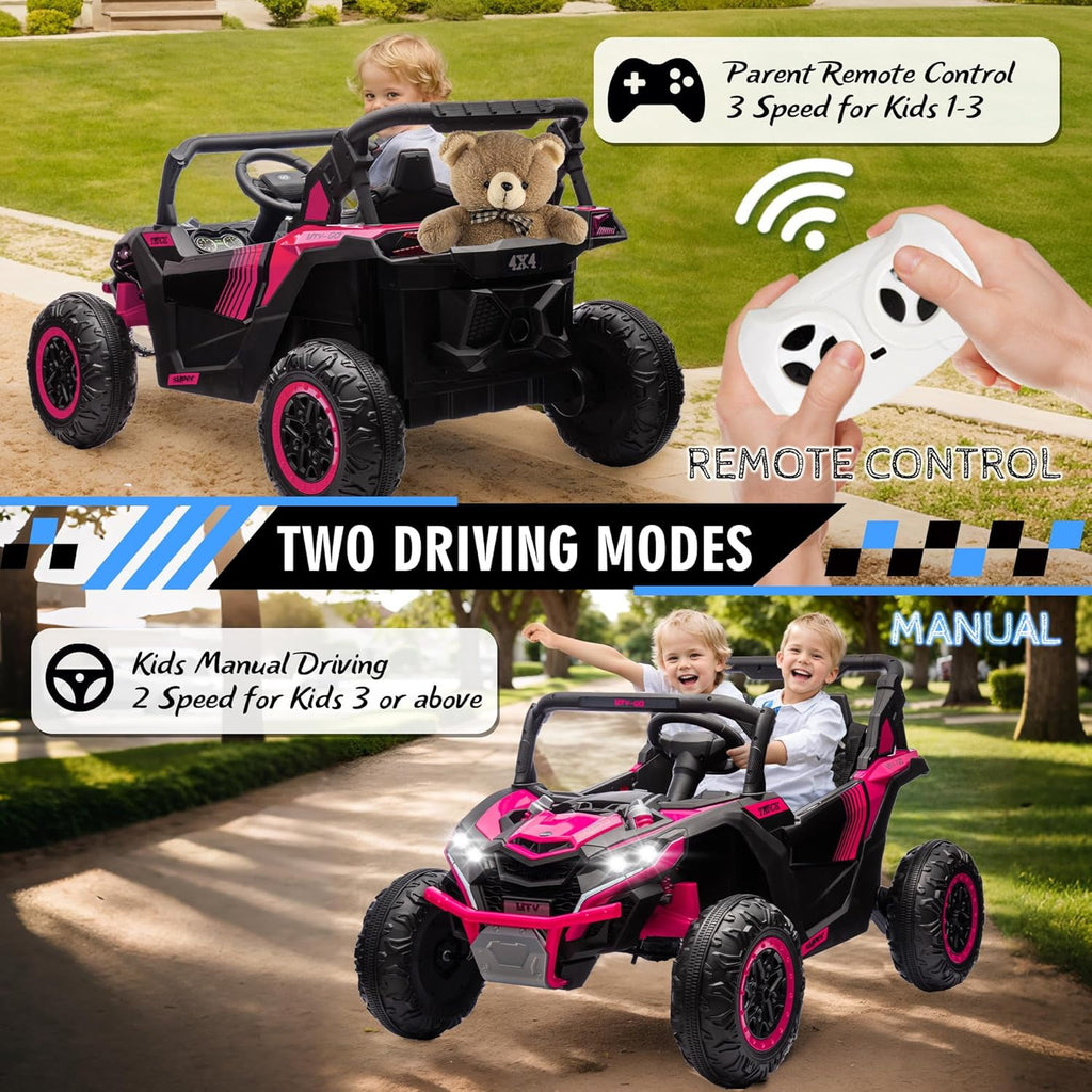 Track 7 24V 2-Seater Ride on UTV, 20" Large Seat, 2 x 200W Powerful Motors, 4.5 mph Max Speed, Ride on Car w/Remote Control, MP3, Lights, Battery Powered Electric Car for Boys Girls Age 3+, Blue