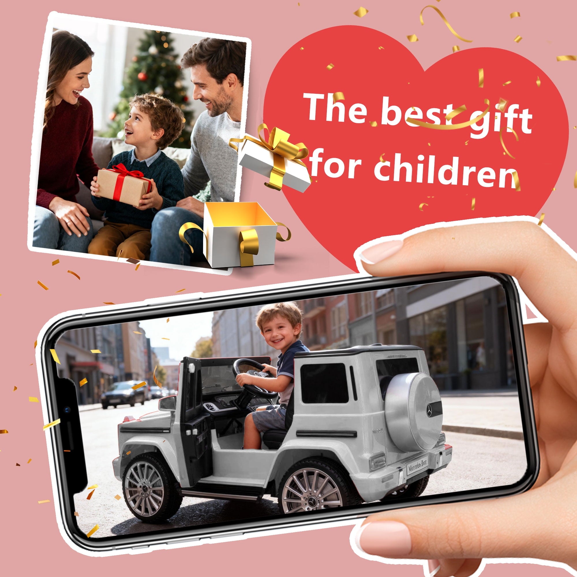Track Seven 24V Ride on Car, Licensed Mercedes-Benz G500 Electric Car with Remote Control, Bluetooth, LED Lights, Max Speed 5.7 mph, 24V Ride on Truck for Boys Girls Age 3+, White