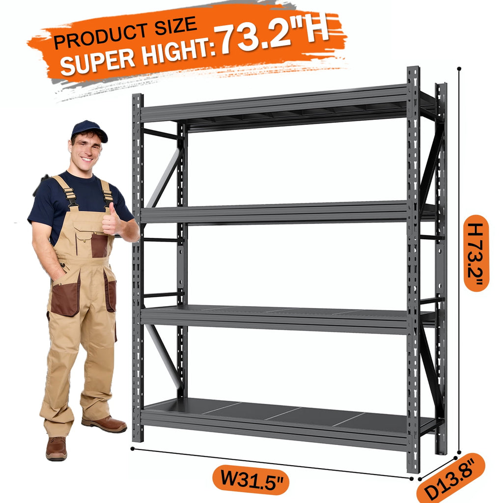 COOKCOK 4-Tier Heavy Duty Garage Shelving, 31.5"W x 14"D x 73"H, 2500LBS Adjustable Metal Storage Shelf, Black
