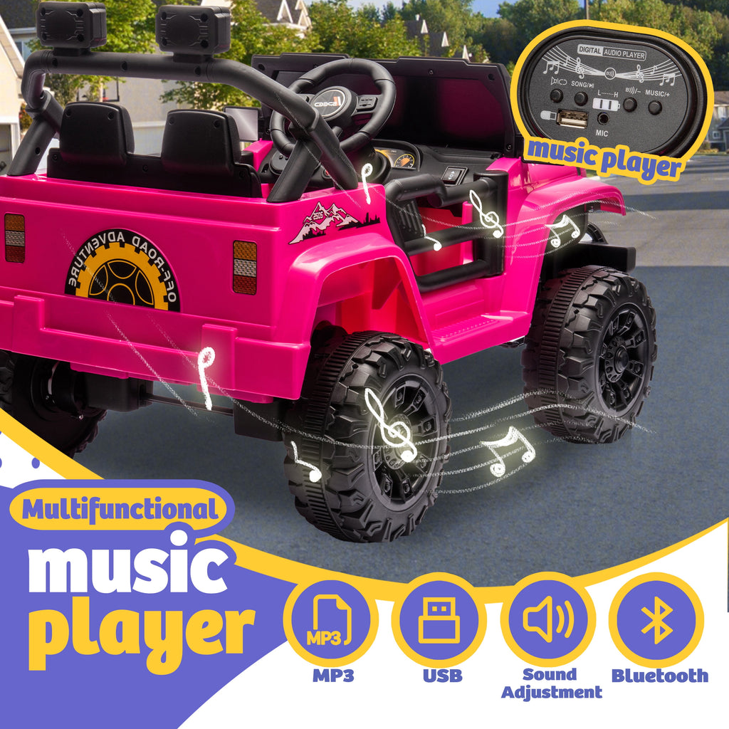 SUSIELADY 12V Kids Ride on Car, Ride on Truck, Dual drive, Four-Wheel Suspension, Slow Start, with Remote Control, Music, Bluetooth, for Kids Aged 3+