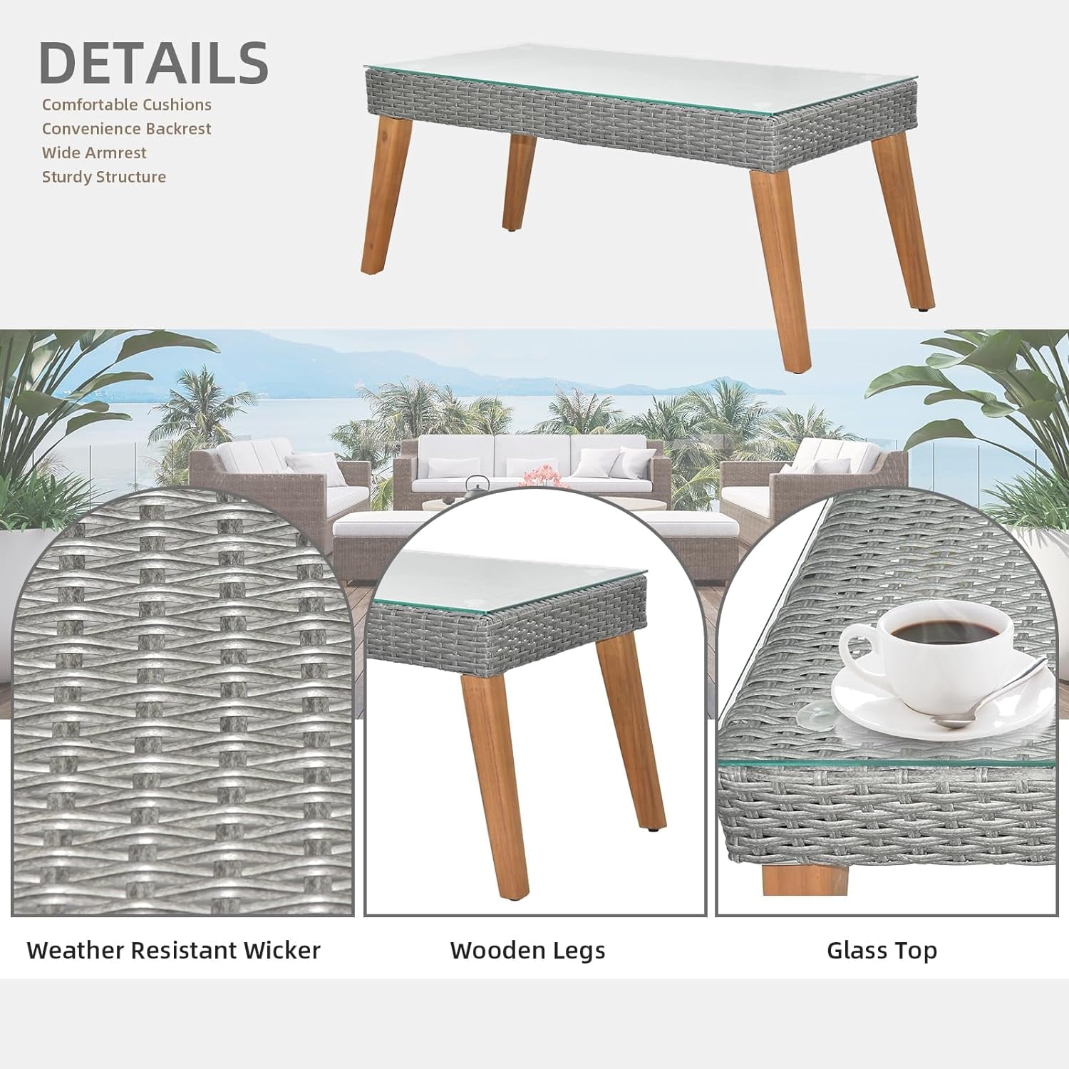 COOKCOK Patio Furniture Set, 4 Piece Garden Conversation Set, Outdoor  Patio Loveseats with Resin Rattan Table for Porch, Poolside, Gray