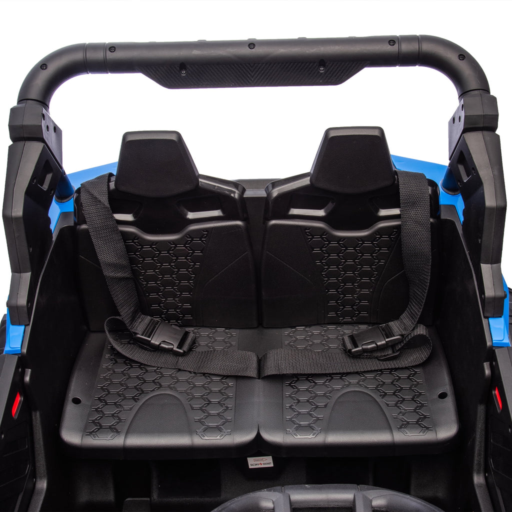 Track 7 24V Two-Seater Kids Ride On UTV W/Parents Remote Control,Four-Wheel Suspension,Slow Start,Anti-collision bar,Storage space,Music,USB,Bluetooth,Volume control,LED lights for Kids 3+, Blue