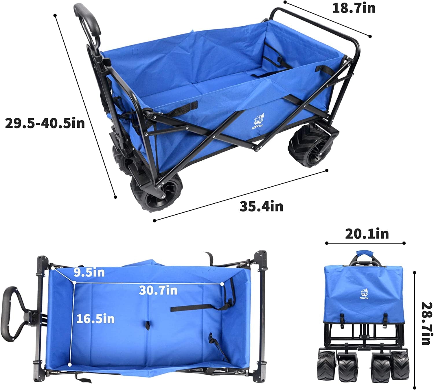 COOKCOK Collapsible Heavy Duty Beach Wagon Cart, Outdoor Folding Utility Cart with Universal Wheels, Adjustable Handle, Cargo net & Wagon Straps for Shopping, Camping, Blue