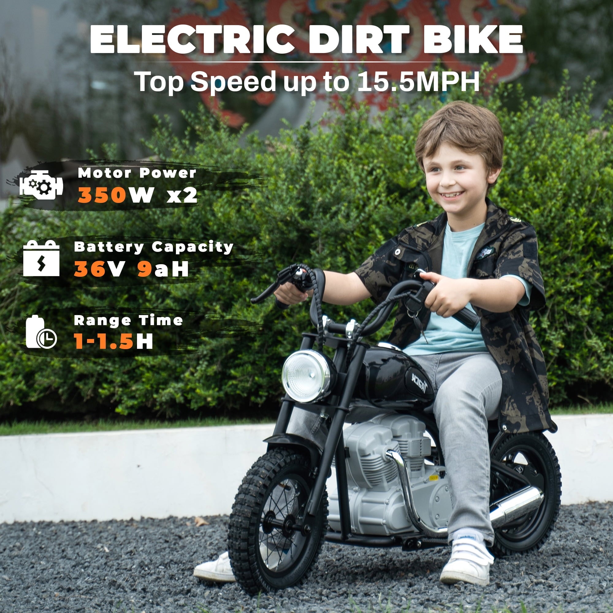 SUSIELADY 36V Electric Dirt Bike, 350 W Kids Powered Motorcycle, with Key Start, Twist Grip Throttle, Hand-Operated Dual Brakes, Speed Up to 15 MPH, for Kids Aged 8+