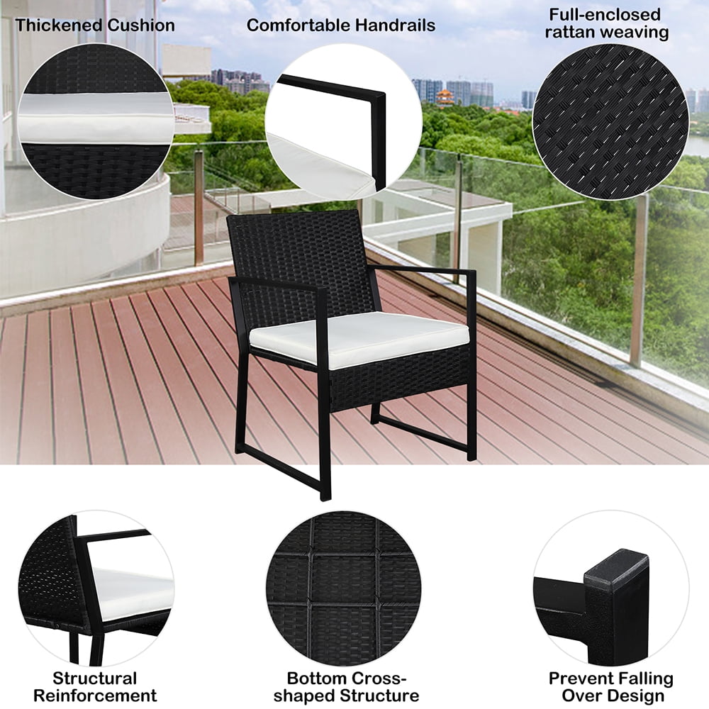 COOKCOK 3 Pieces Patio Set Outdoor Wicker Patio Furniture Sets Modern Bistro Set Rattan Chair Conversation Sets with Coffee Table for Yard and Bistro (Black)