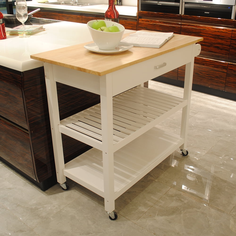 COOKCOK Kitchen Island Cart with Wheels,3-Tier Utility Kitchen Cart with Drawer