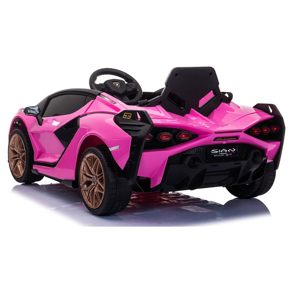 LISUEYNE Kids Ride on Car, 12V Lamborghini Sian Electric Car for Boys Girls, Remote Control, Pink