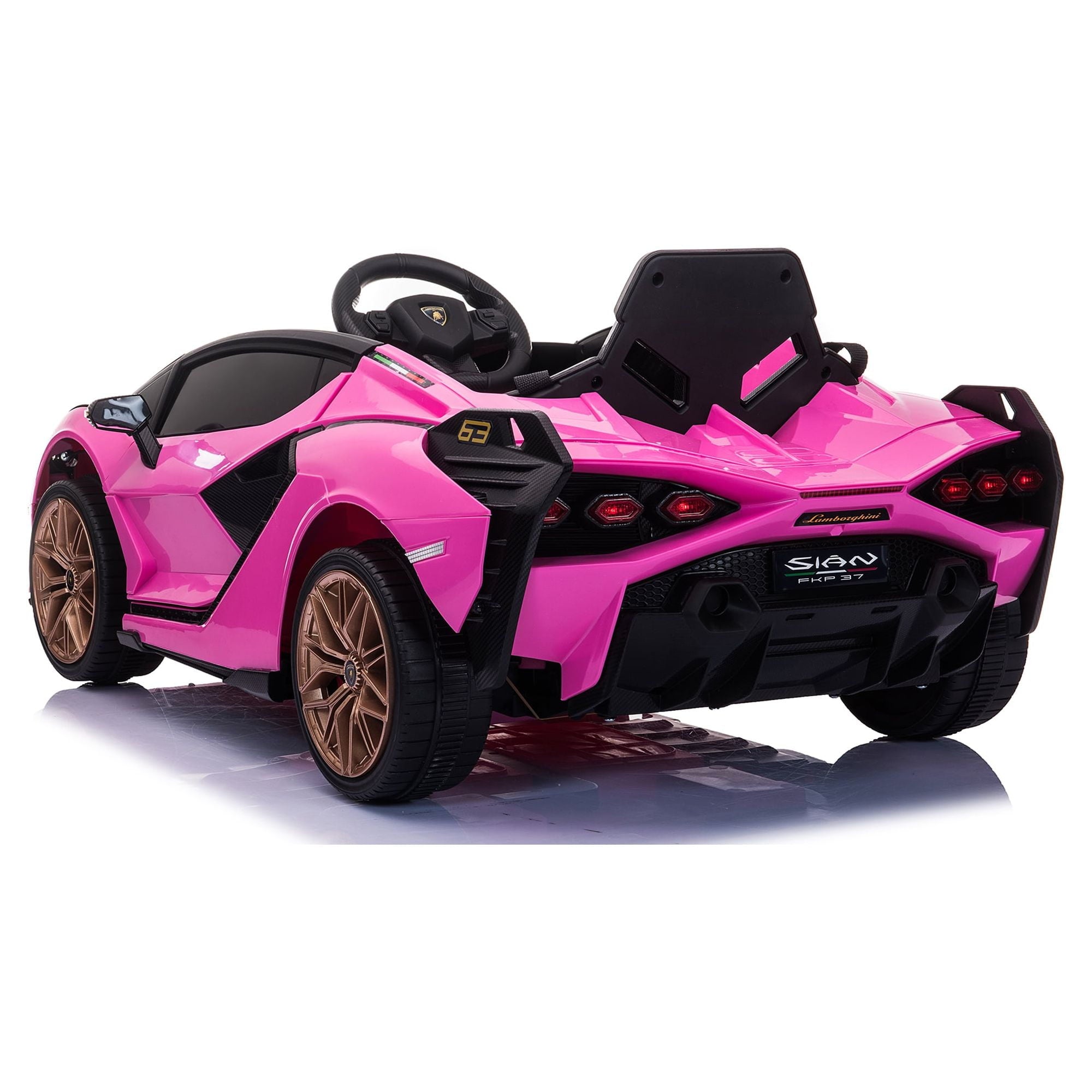 LISUEYNE Kids Ride on Car, 12V Lamborghini Sian Electric Car for Boys Girls, Remote Control, Pink