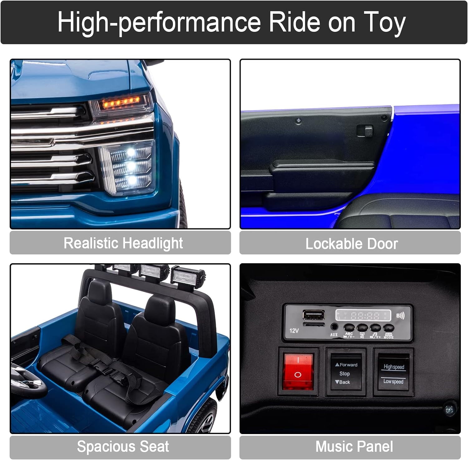 LISUEYNE 24 V Ride on Car, Licensed Silverado HD 2 Seater Electric Car for Boys Girls Age 3+, 24 V Ride on Truck with Remote Control, Music, ABC, Blue