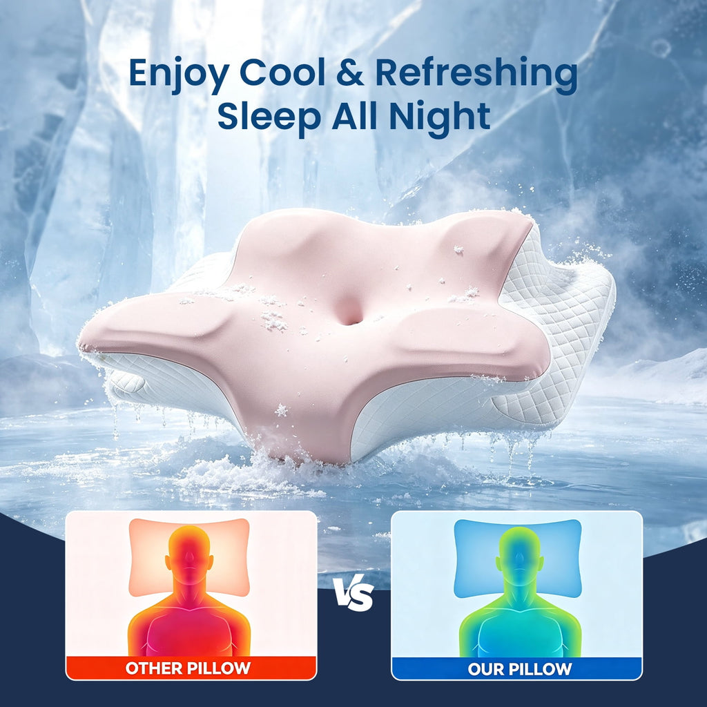 COOKCOK Cervical Neck Pillow for Pain Relief, Ergonomic Memory Foam Contour Pillow for Side, Back and Stomach Sleepers, Orthopedic Spine Support Bed Pillow with Breathable Washable Cover, Pink
