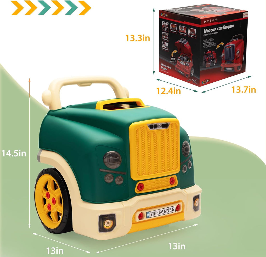 Track Seven Interactive Car Engine Toy Set, Kids Mechanic Repair Set, Build and Play with Engine Building Kit, Large Truck Toy Engine, Gifts  Boy and Girls Child, Blue