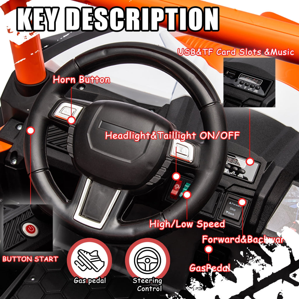 Track 7 24V Ride on UTV, 2-Seater Ride on Car with Remote Control, Music, 2 Speed, Key Start, 4x4 Ride on Off-Road Truck, Blue
