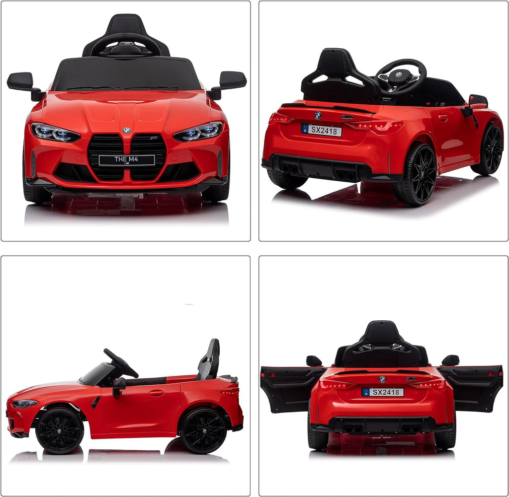 SUSIELADY 12V Kids Ride on car, Licensed BMW M4, with Handle with Wheels, Pull, Parent Remote Control, Power Display, USB, MP3, Bluetooth, LED Light
