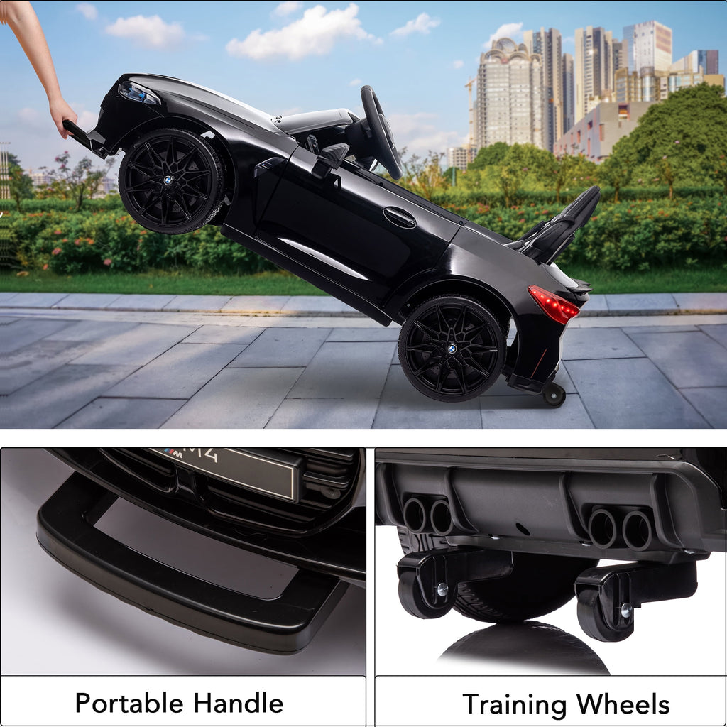 Track 7 12V Ride on Car, Licensed BMW M4 Electric Car, Kids Ride on Car with Remote Control, Bluetooth, Lights, Portable Handle, Black