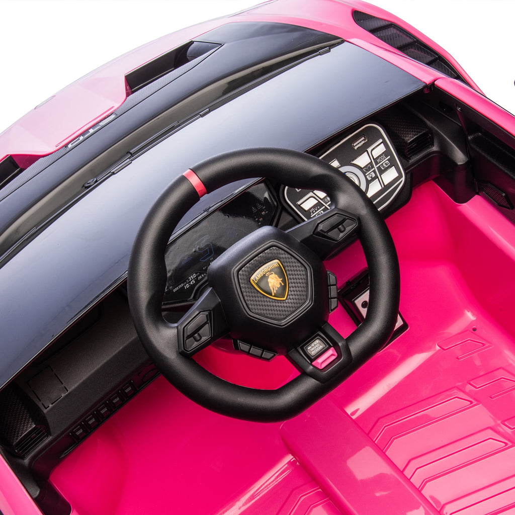 Track 7 24V Kids Ride on Car, Licensed Lamborghini STO Electric Car,2 Seats, 360° Spin, Speeds 1.86-5.59 MPH, LED Lights & Dynamic Music, Foam Wheels & Drift Mode for Ages 3-8, Pink