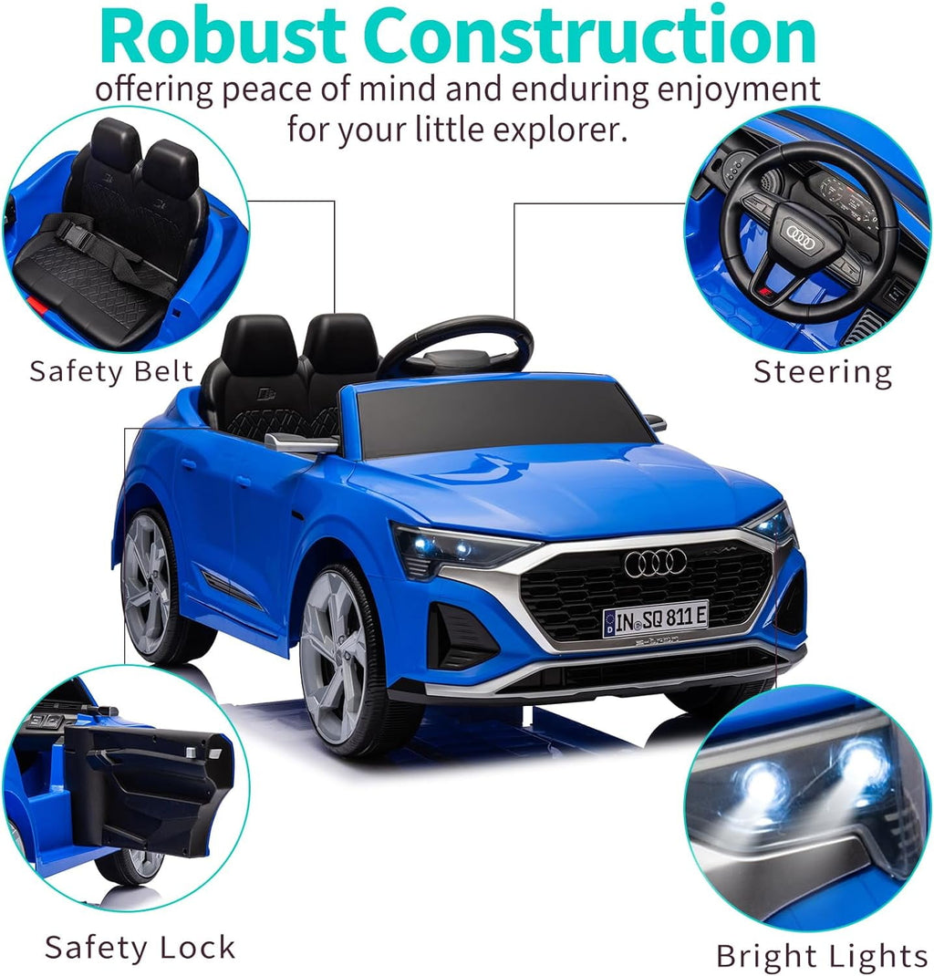SUSIELADY 12V Licensed Audi SQ8, Kids Ride on Car, with Remote Control, Music, Hanging Start, Speed Adjustment, LED Lights, Suspension, Power Display, for Kids Age 3+